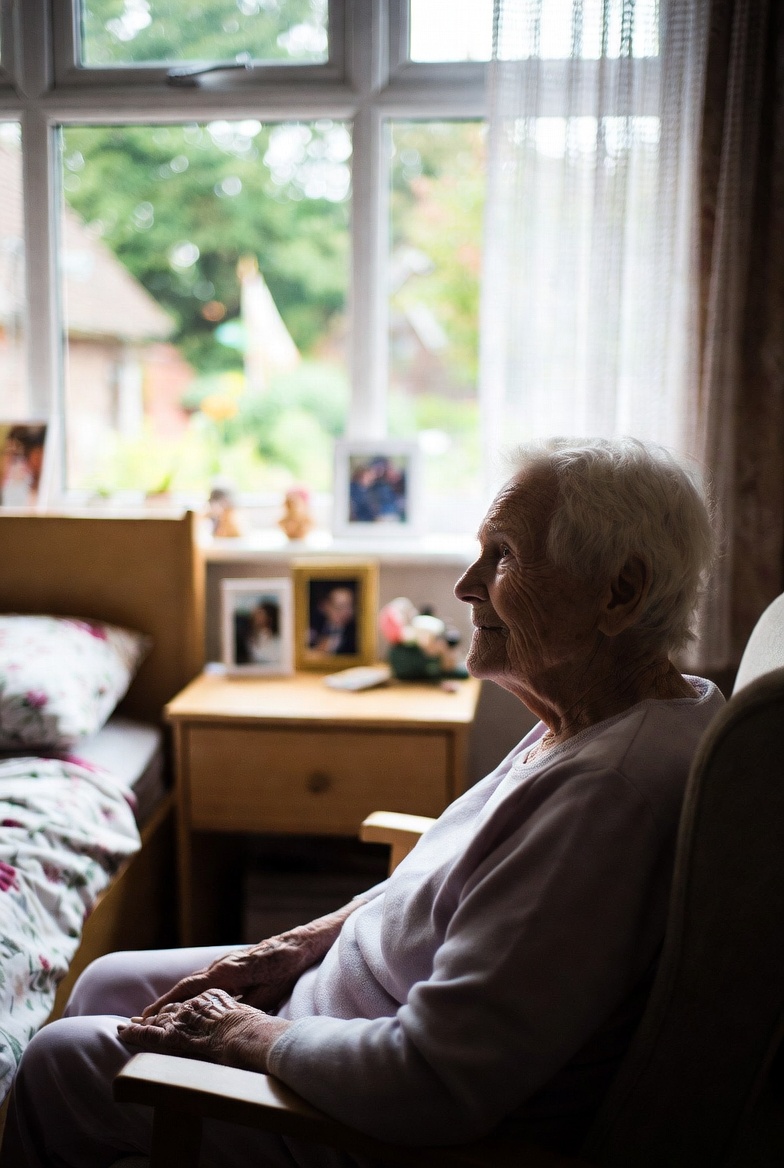 A resident enjoying the view from her room at Babylon Health